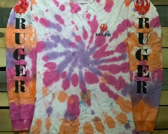 Vintage 90s Ruger Tie Dye Long Sleeve T-Shirt, Large