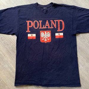 Vintage 90s Poland Crest Flag Navy T Shirt Sz XL Worn image 1