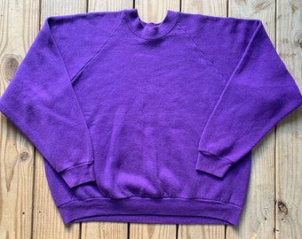 Vintage 90s Fruit Of The Loom Purple Blank Essential Pull Over Size 2X Made In USA