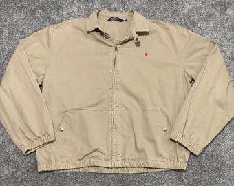 Vintage Polo Ralph Lauren Harrington golfjack heren M tan zip, katoen gemaakt in de VS
