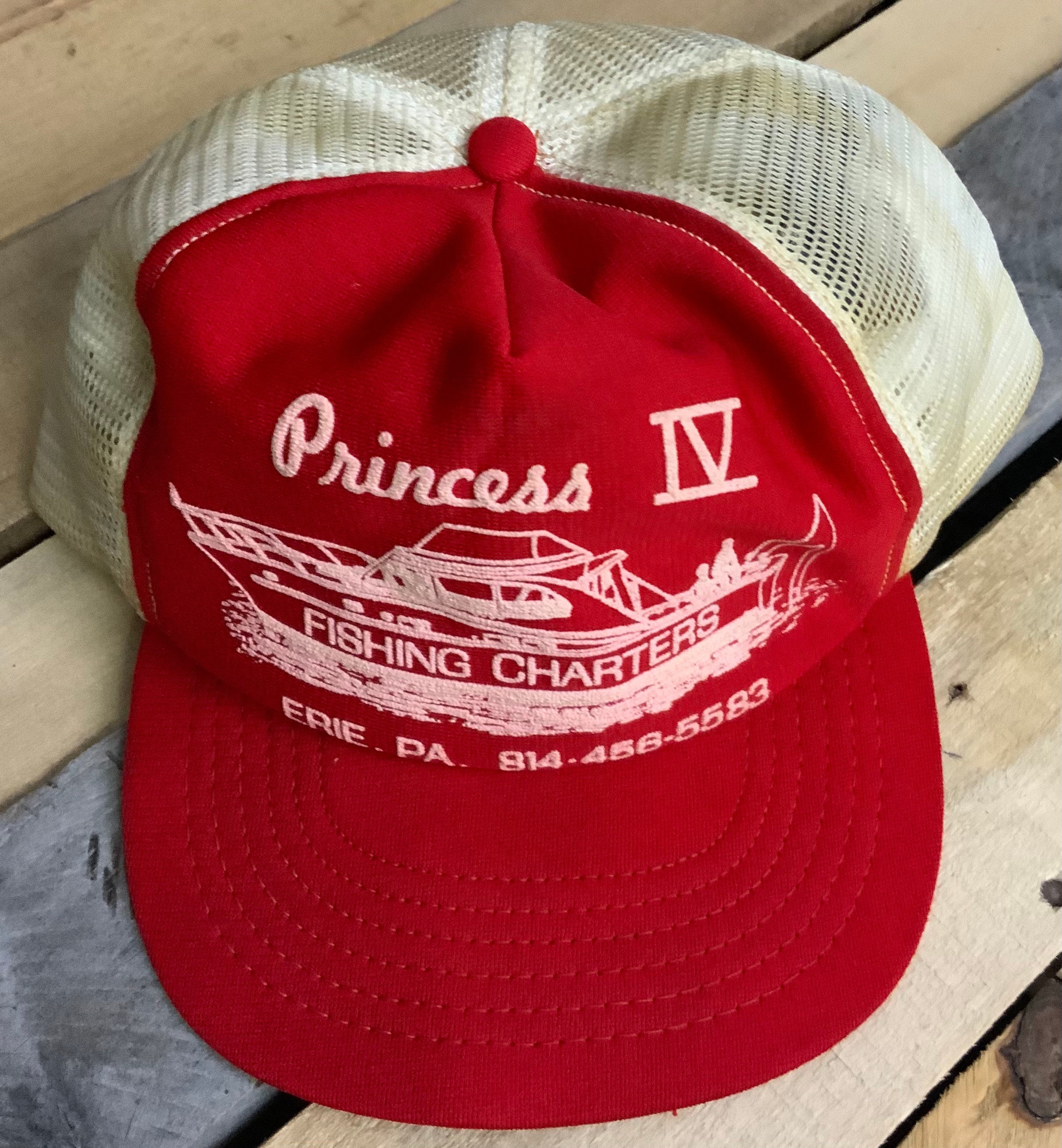 Vintage 80s Fishing Charters Princess IV Erie, PA Red Mesh Red & White Trucker  Hat Made in USA Worn Stained -  Canada