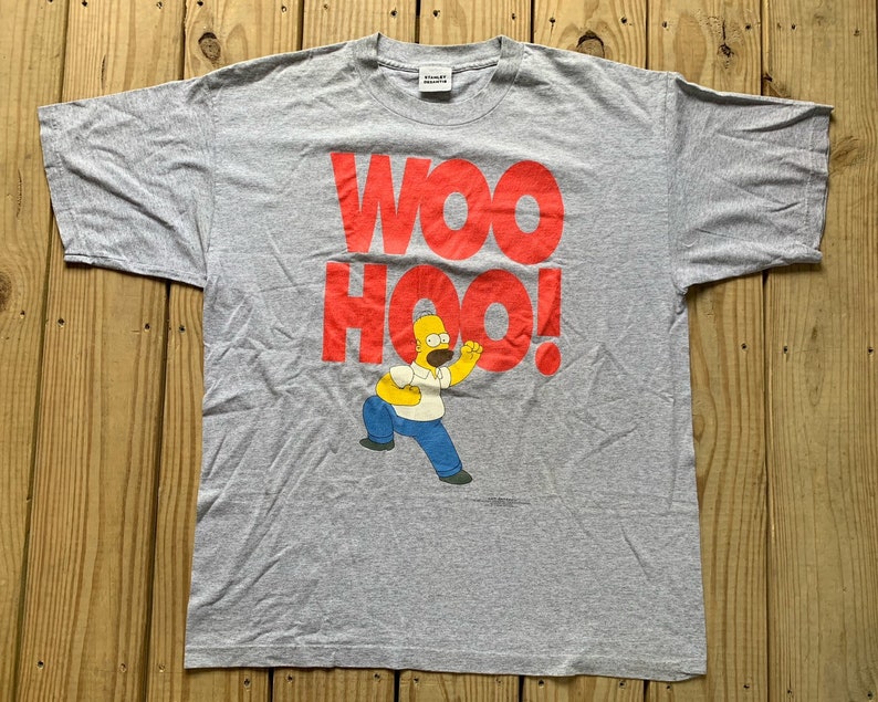 Vintage 90s The Simpsons Homer Simpson Woo Hoo Gray T Shirt Etsy