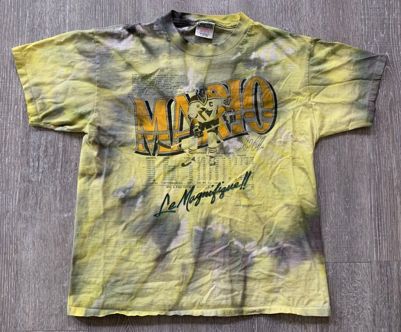 Vintage 90s Pittsburgh Penguins Mario Lemieux 1993 Tie Dye T Shirt Size Medium Made In USA