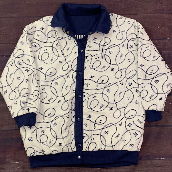 Vintage 90s Anchor All Over Reversible Snap Button Jacket OSFA