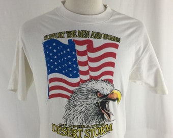 Small / 1990s Desert Storm Americana Gulf War Vintage White T - Etsy