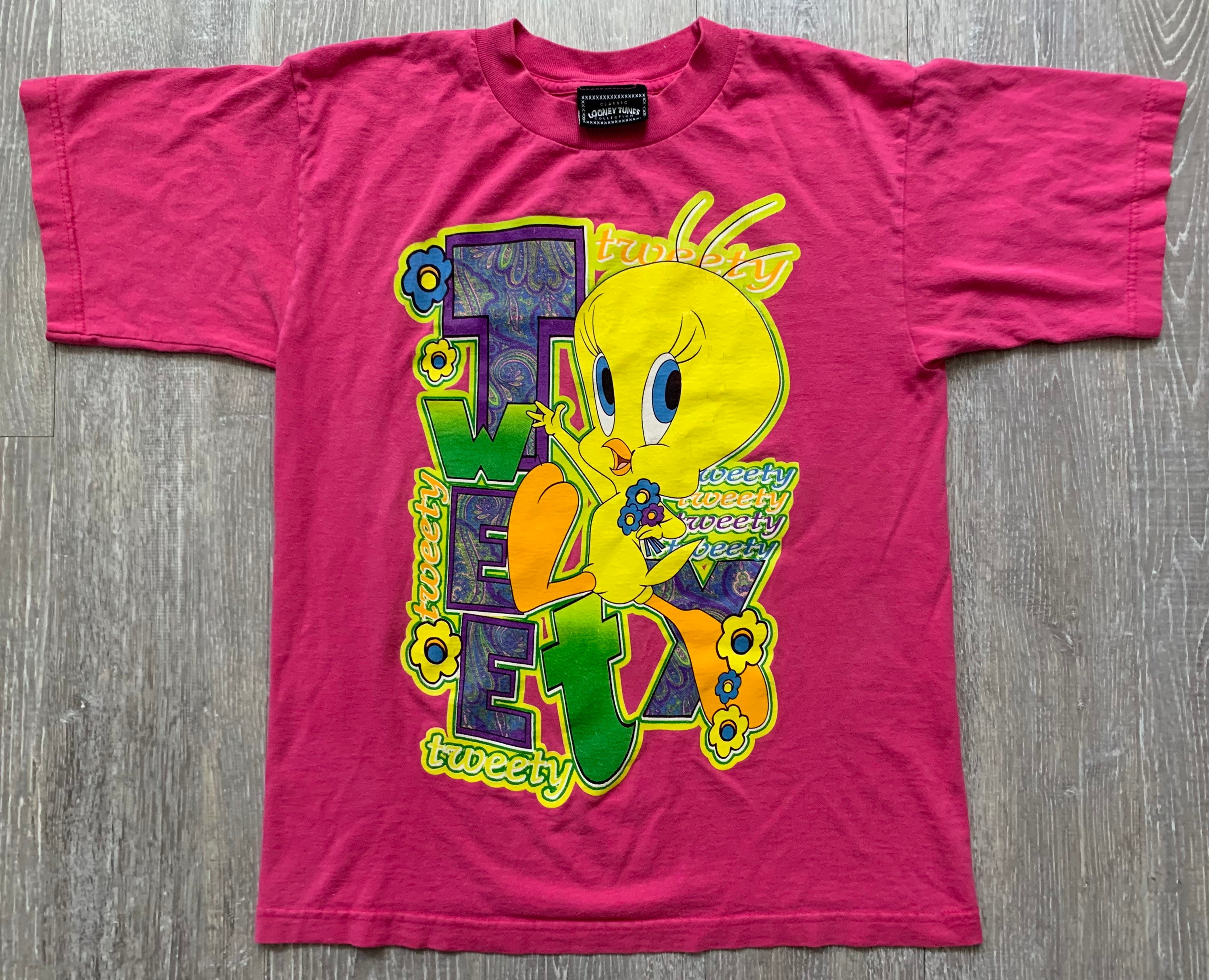 Vintage 90s Looney Tunes Tweety Hippie Hot Pink T Shirt Sz Medium