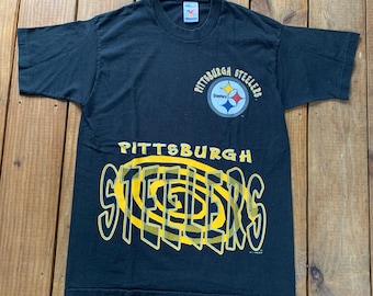 Vintage 90s Pittsburgh Steelers Black 1996 Black Artex T Shirt Size Medium Made in USA