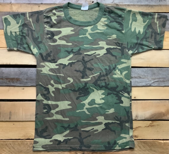 Vintage 80s Camouflage Single Stitch T Shirt Size… - image 1