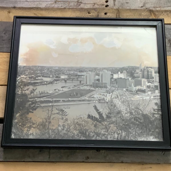 Vintage des années 50-60 Pittsburgh Pennsylvanie Fort Pitt Bridge Construction Photo noir et blanc Cityscape sur exposition