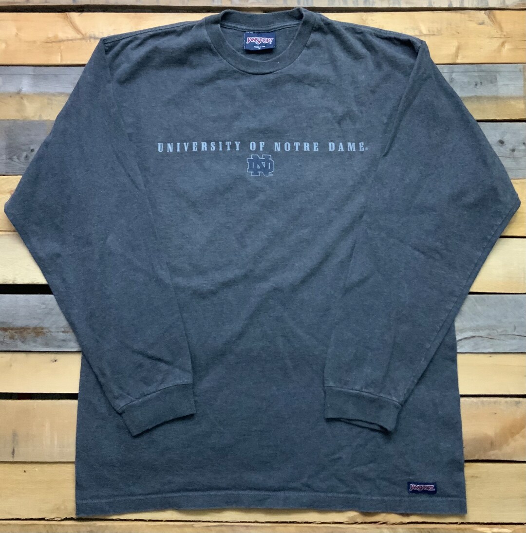 Vintage 90s University of Notre Dame Gray Jansport Long Sleeve T Shirt ...