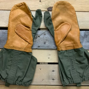 Vintage 50s Mitten Shells Leather With Trigger Finger M1951 Olive Green