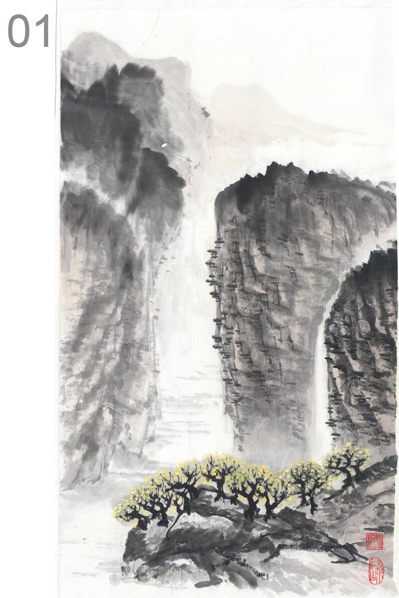 Original Ink Painting Chinese landscape set of 2 pictures | Etsy