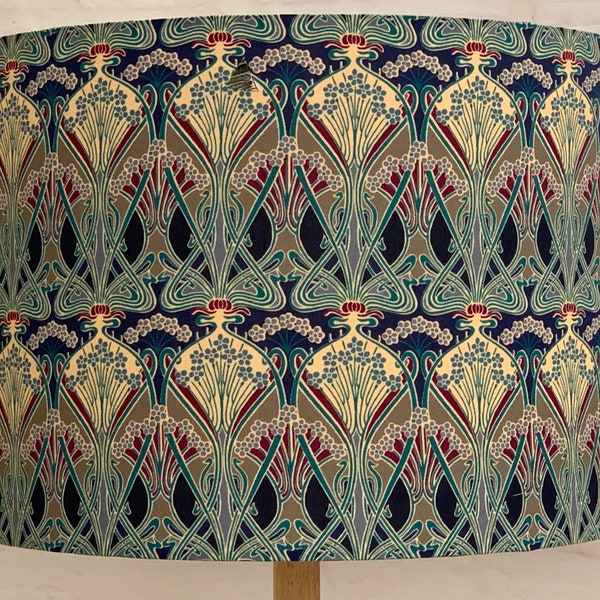 Liberty Lampshade Art Nouveau Fabric, blue version. Table Floor Ceiling / Pendant 40cm or 30cm or 20cm. Handmade fabric Drum Light Shade