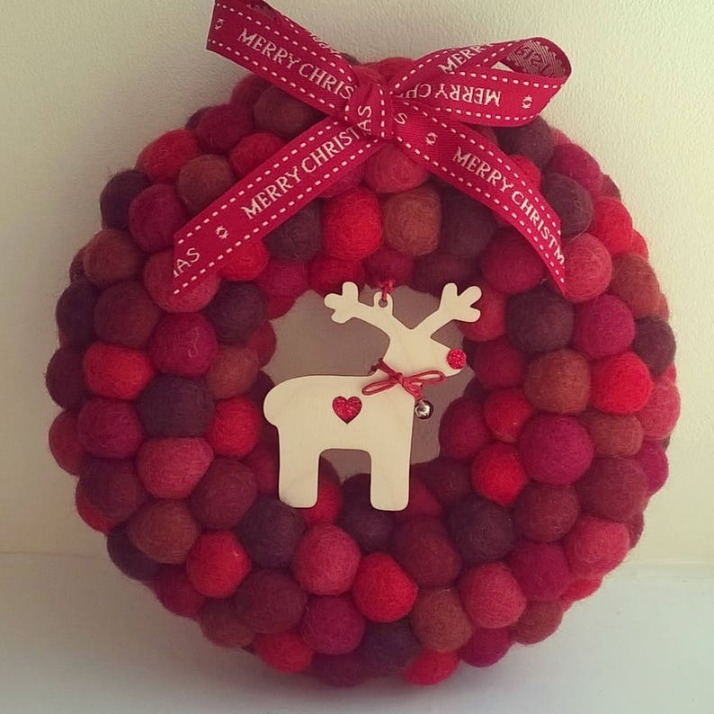Christmas Wreath Felt Ball Wreath Wreath Felt Balls Wool Etsy