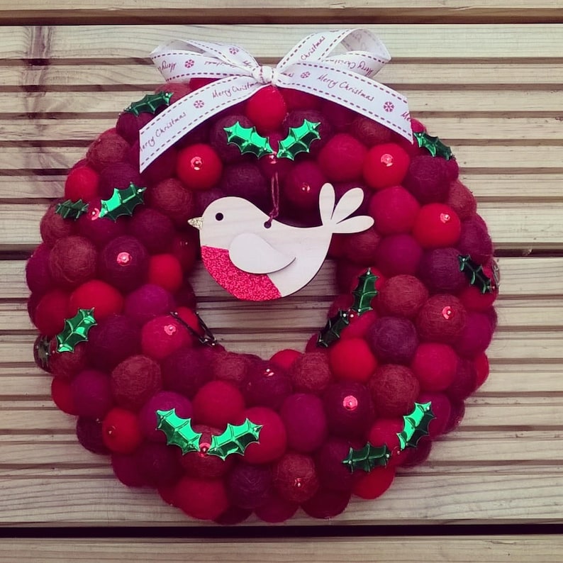 Christmas wreath felt ball wreath felt balls wool felt Etsy