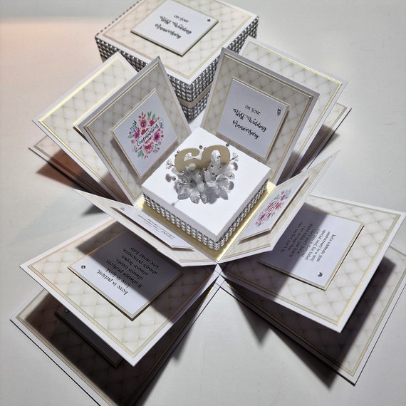 Exploding 60th Diamond Wedding Anniversary Box Card 
