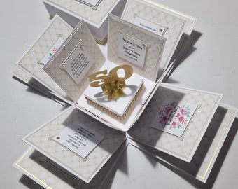 Exploding 50th GOLDEN Wedding Anniversary Box Card- Anniversary Gifts - Gifts for Special Anniversaries - Mr & Mrs