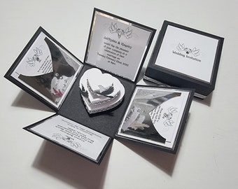 Black & Silver Exploding Wedding Invitation Boxes - Luxury Invites - Bespoke Invites - Wedding Stationery - Save The Date