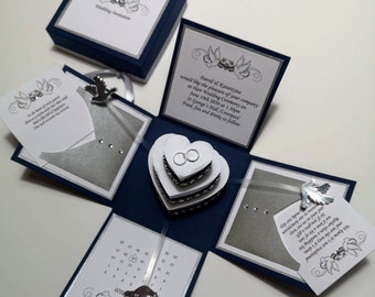 Navy Blue & Silver Exploding Wedding Invitation Boxes - Luxury Invites - Bespoke Invites - Wedding Stationery - Save The Date