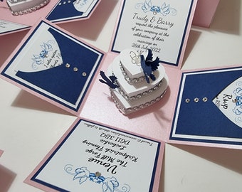 Blush & Cobalt Exploding Wedding Invitation Boxes - Luxury Invites - Bespoke Invites - Wedding Stationery - Save The Date