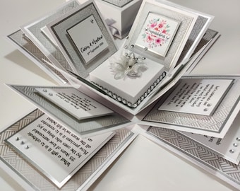 Exploding 25th SILVER Wedding Anniversary Box Card- Anniversary Gifts - Gifts for Special Anniversaries - Mr & Mrs