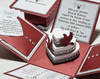 Royal Pearl Red & Silver Exploding Wedding Invitation Boxes - Luxury Invites - Bespoke Invites - Wedding Stationery - Save The Date