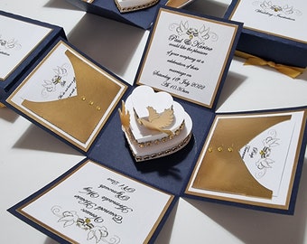 Navy Blue & Gold Exploding Wedding Invitation Boxes- Invitations - Luxury Invites - Bespoke Invites - Wedding Stationery - Mr and Mrs