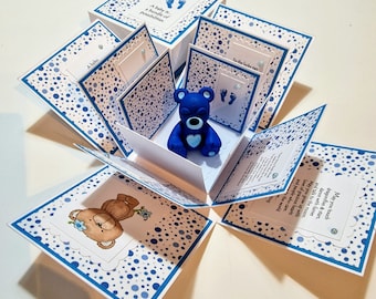 Exploding New Baby Keepsake Box Card - Baby BOY - Baby Gifts - New Baby Boy