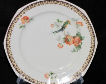 Vintage Czechoslovakia Poppy and Hummingbird Decorative Plate