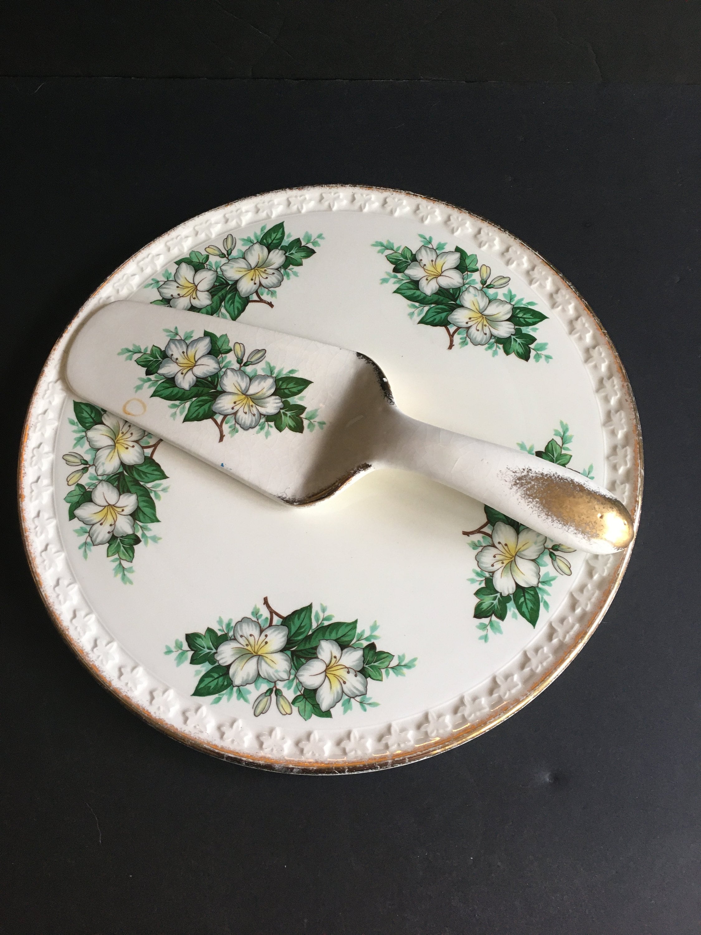 *old arabia ❀ ローズ＆グリーンエッジ cake plate set Vintage H. Aynsley & Co. Ltd Lovely Platter/cake Plate With
