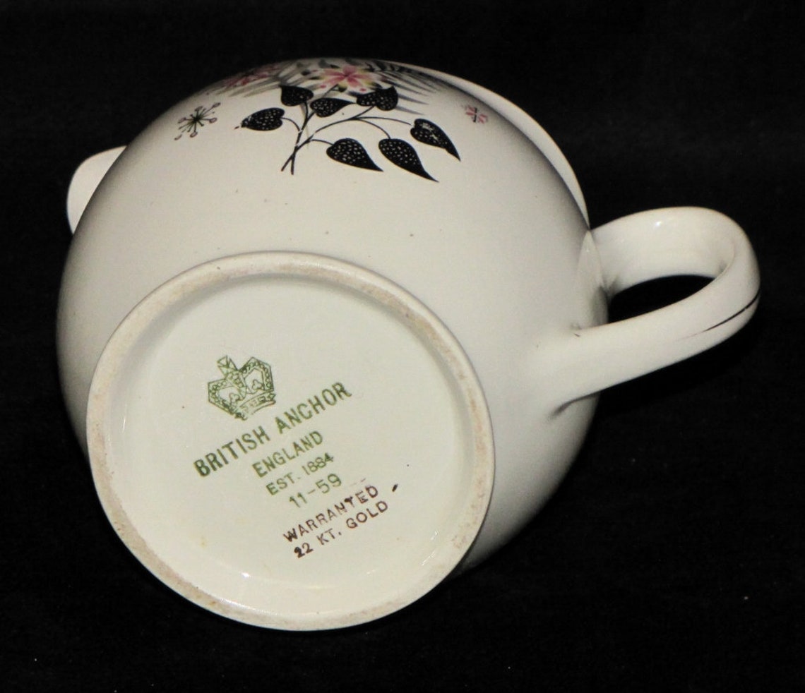 Vintage British Anchor England Pottery Pink Florals & Black Etsy