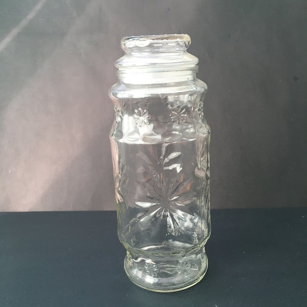 Vintage Planters Peanut Clear Glass Canister with Lid 1980s