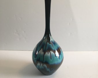 Stunning Vintage Canadian made CCC Pottery Drip Glazed Long Neck Vase