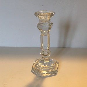 Vintage Goebel Germany Lead Crystal Hexagon Tall Column Pillar Candlestick Holder Opera