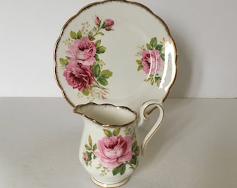 crémier en porcelaine vintage Royal Albert England American Beauty et assiette latérale de 7 pouces