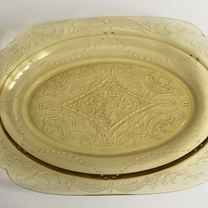 Federal Depression Light Amber Glass Oval Serving Platter Pattern is &quot;Madrid&quot;
