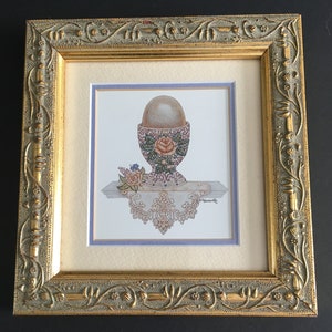 Wunderschöner Vintage gerahmter Druck von der Kunst von Wanda Lee Victorian Designs Eierbecher