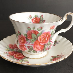 Set of Two Vintage Royal Albert Centennial Rose Montrose Shape Teacup & Saucer