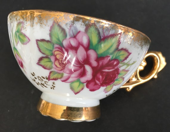 Vintage Shafford Japan Hand Painted Pearlized Teacup Pierced
