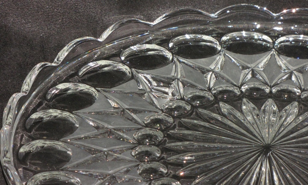 Vintage Crystal Footed Cake Plate Platter Bubble Diamond Etsy