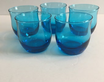 Magnifique lot de 5 gobelets bas en aigue-marine bleu turquoise