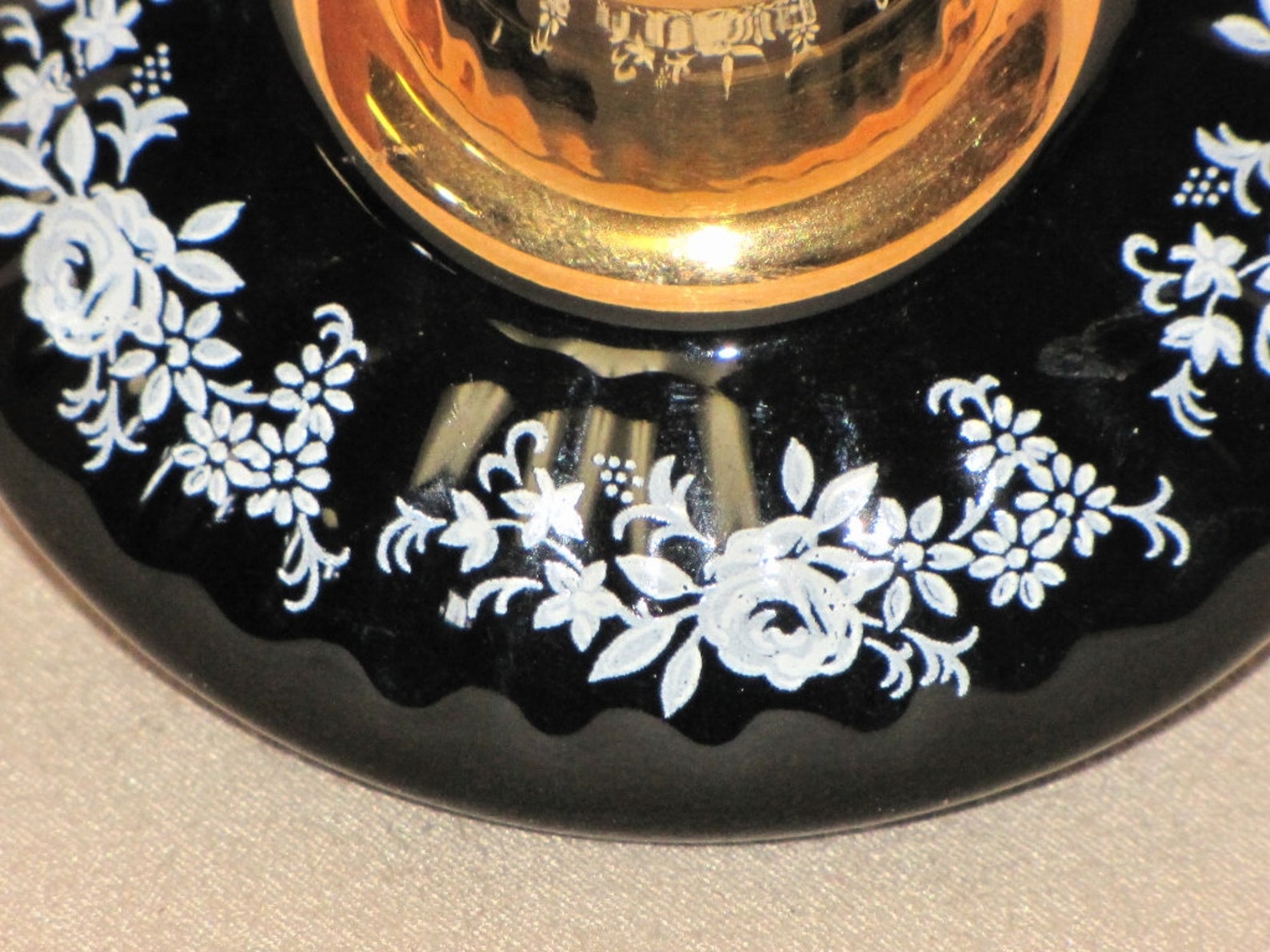 Vintage Prinknash England Pottery White Floral Black and Gold Etsy