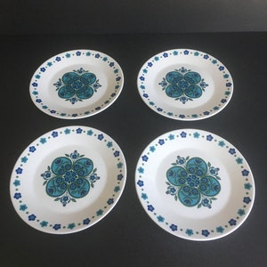 Set of 4 Vintage J & G Meakin Studio Impact 7&quot; Side Plates Bright Blues and Green Floral Design
