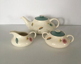 Lovely 1950’s Myott Safari May Flowers Porcelain Teapot Cream & Sugar Set