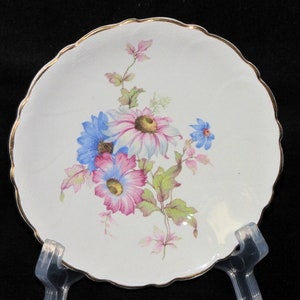 Adderley Floral Bone China Made in England Pin or Trinket Dish Pale Blue Pink and White Daisies