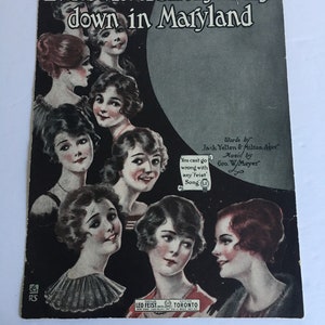 Antique 1919 Sheet Music There's a Lot of Blue Eyed Marys down in Maryland Leo Feist Canada New York