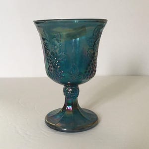 Set of (3) Indiana Blue Purple Amethyst Carnival Depression Glass Harvest Grape Wine Goblet