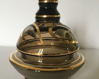 Bol BonBon recouvert de verre brun moderne du milieu du siècle avec garniture dorée et argentée
