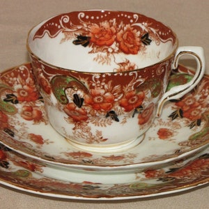 Antikes Cifton W H & S Heath Porzellan Floral Rost Trio Tee-Set