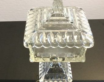 boîte de mariage en verre transparent carré Jeanette vintage avec couvercle ou plat à bibelots
